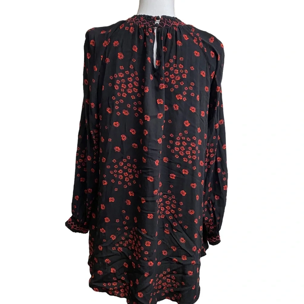 Free People Tunic “Flowers in her Hair” Tunic Small  Red Floral Boho Oversized